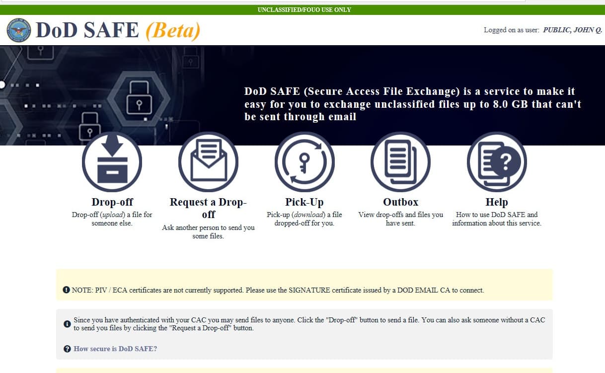 DoD Safe DropOff Request Code